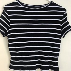 Black and white Stripped ribbed tee
